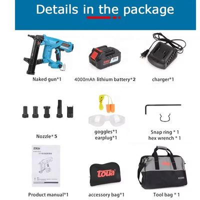 Toua DCCN40A Pistola elettrica ricaricabile per chiodi per calcestruzzo e metallo 100J Peso netto 4,7 kg