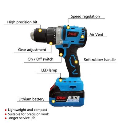 Foratore elettrico senza fili da 21 V ad alta potenza con batteria al litio da 4,0 Ah e motore senza spazzole