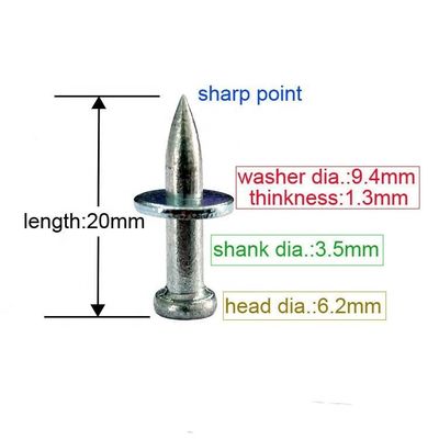 Fendino liscio 3,5 mm Elettro Galvanizzato Martello Drive Pin per 20 mm di fissaggio del calcestruzzo